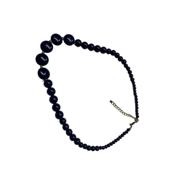 Vintage Beaded Necklace Navy Blue Old Money Classic Sing Stand Bass Color Clasp - Picture 2 of 7